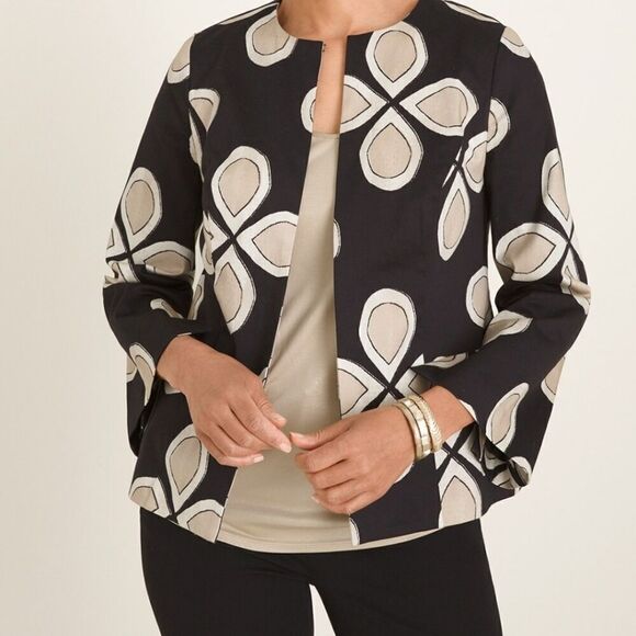 Chico's Womens Short Blazer 3/4 Sleeve Open Front Floral Print Size 0 (small) - Picture 1 of 9